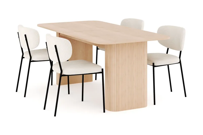 Kopparbo Spisegruppe 180-240 cm Forlengbar med 4 Gemmiano Spisestoler, Whitewash