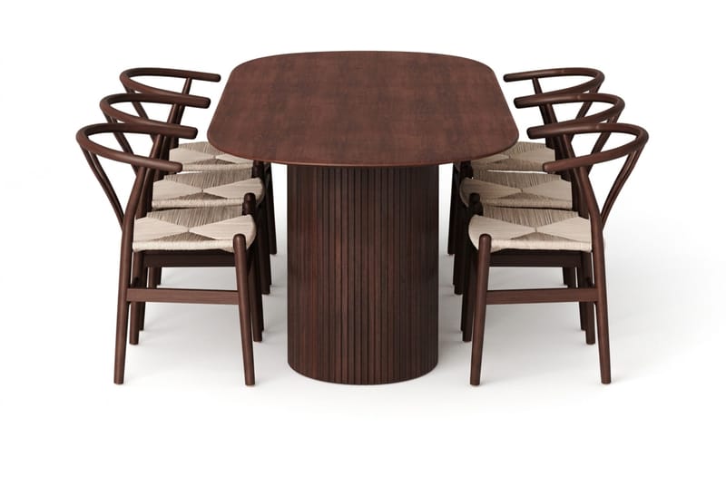 Kopparbo spisegruppe oval 220 cm valnøtt med 6 Dastoori spisestoler - Valnøtt - Møbler - Bord - Spisegrupper