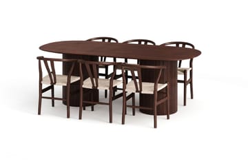 Kopparbo spisegruppe oval 220 cm valnøtt med 6 Dastoori spisestoler - Valnøtt - Møbler - Bord - Spisegrupper