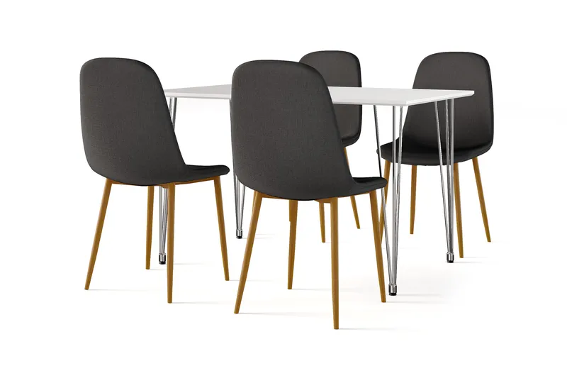 Kronblom Spisebord 120 cm + 4 stk Nibe stol svart med eikeben, Hvit/Svart