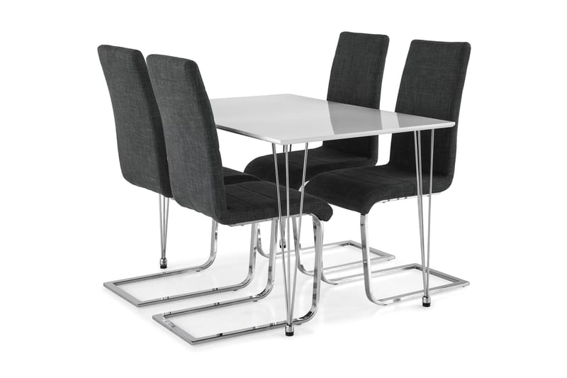 Kronblom Spisegruppe 120 cm med 4 Cibus Stol - Hvit/Krom/Grå - Møbler - Bord - Spisegrupper