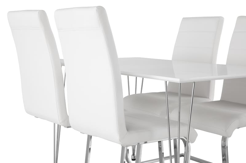Kronblom Spisegruppe 120 cm med 4 Cibus Stol - Hvit/Krom/Hvit PU - Møbler - Bord - Spisegrupper