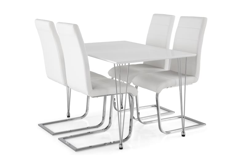 Kronblom Spisegruppe 120 cm med 4 Cibus Stol - Hvit/Krom/Hvit PU - Møbler - Bord - Spisegrupper