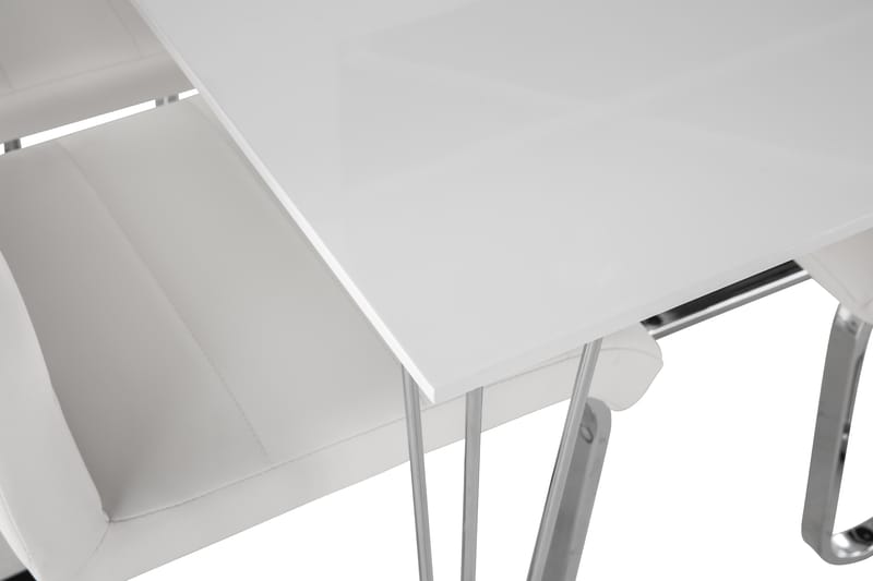 Kronblom Spisegruppe 120 cm med 4 Cibus Stol - Hvit/Krom/Hvit PU - Møbler - Bord - Spisegrupper