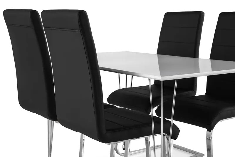 Kronblom Spisegruppe 120 cm med 4 Cibus Stol - Hvit/Krom/Svart PU - Møbler - Bord - Spisegrupper