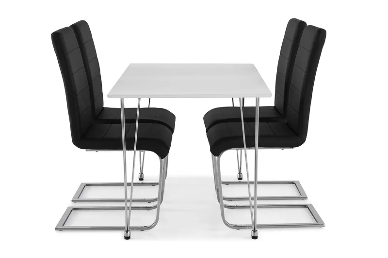 Kronblom Spisegruppe 120 cm med 4 Cibus Stol - Hvit/Krom/Svart PU - Møbler - Bord - Spisegrupper