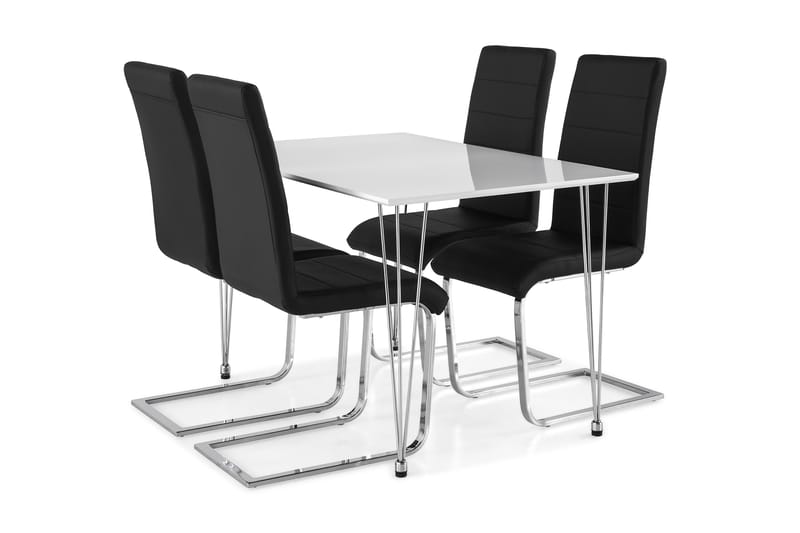 Kronblom Spisegruppe 120 cm med 4 Cibus Stol - Hvit/Krom/Svart PU - Møbler - Bord - Spisegrupper