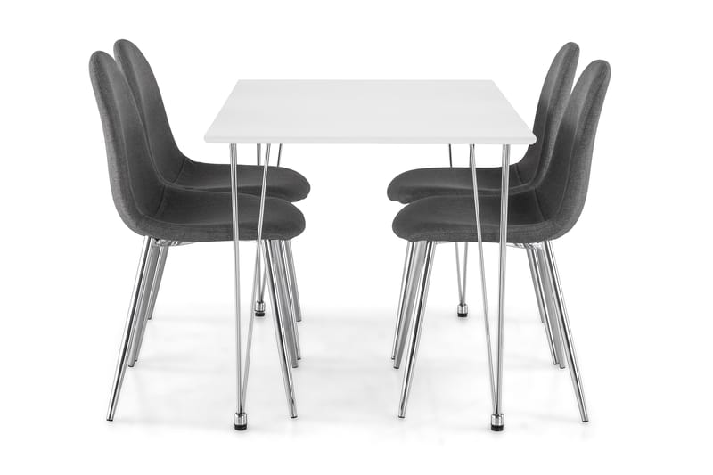 Kronblom Spisegruppe 120 cm med 4 Nibe Stoler - Hvit/Krom/Grå - Møbler - Bord - Spisegrupper