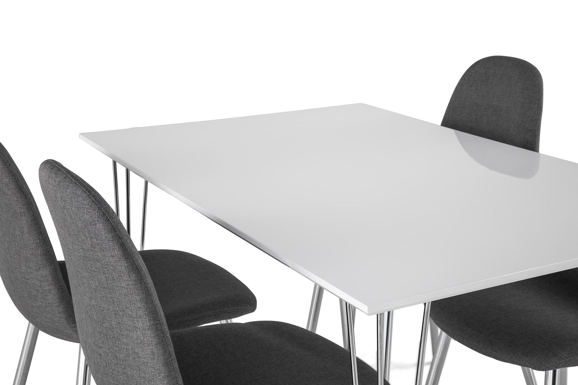 Kronblom Spisegruppe 120 cm med 4 Nibe Stoler - Hvit/Krom/Grå - Møbler - Bord - Spisegrupper