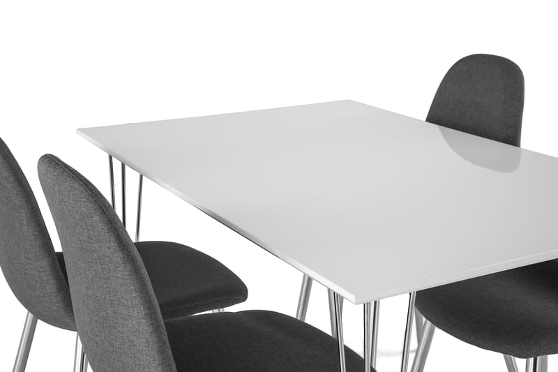 Kronblom Spisegruppe 120 cm med 4 Nibe Stoler - Hvit/Krom/Grå - Møbler - Bord - Spisegrupper