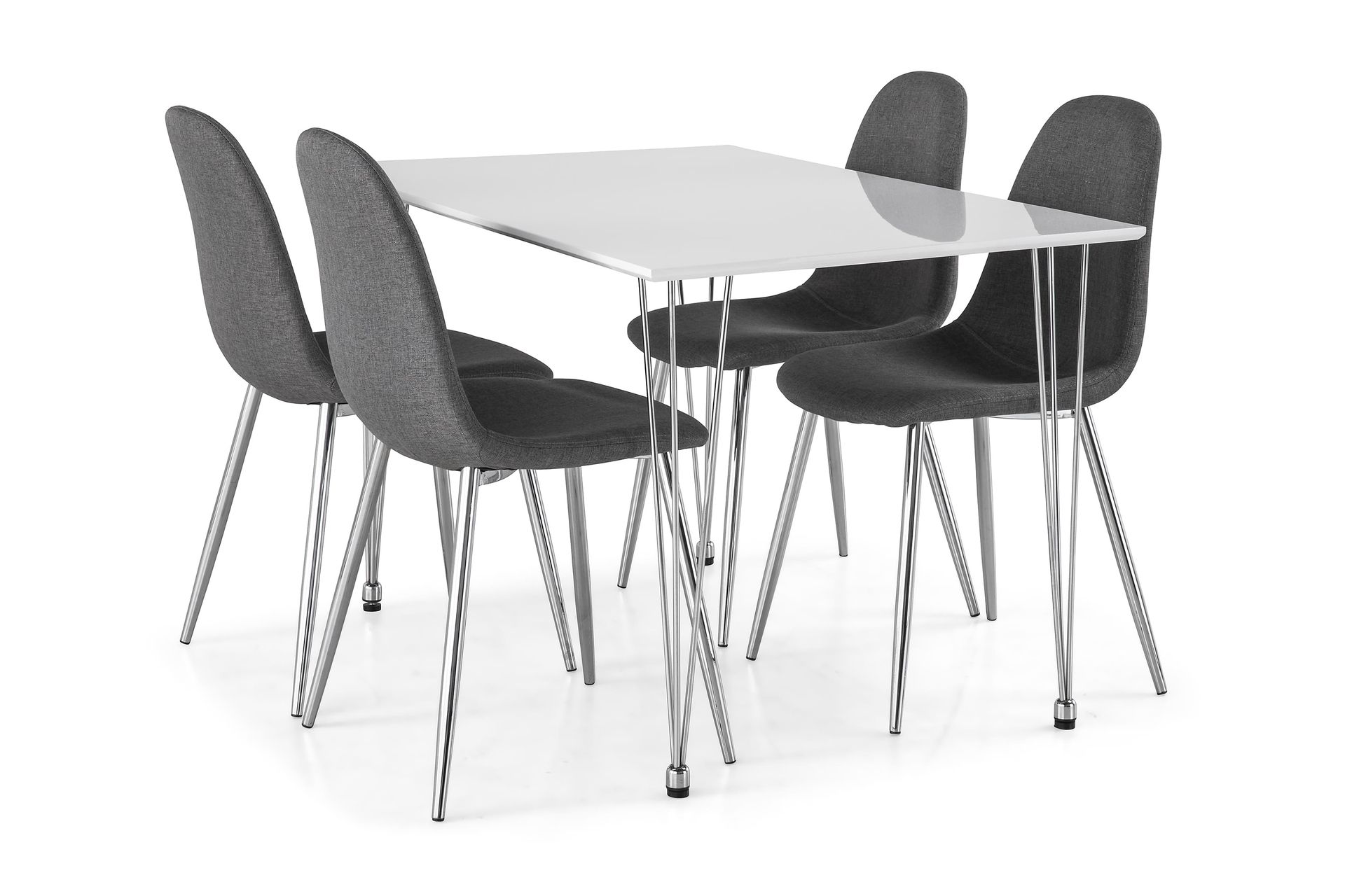 Kronblom Spisegruppe 120 cm med 4 Nibe Stoler - Hvit/Krom/Grå - Møbler - Bord - Spisegrupper