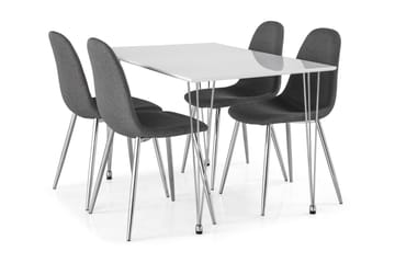 Kronblom Spisegruppe 120 cm med 4 Nibe Stoler - Hvit/Krom/Grå - Møbler - Bord - Spisegrupper
