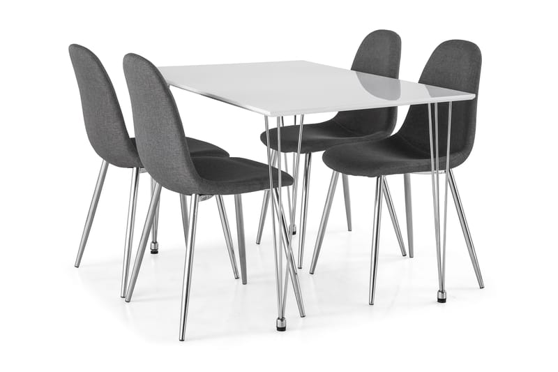 Kronblom Spisegruppe 120 cm med 4 Nibe Stoler - Hvit/Krom/Grå - Møbler - Bord - Spisegrupper
