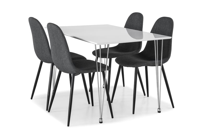 Kronblom Spisegruppe 120 cm med 4 Nibe Stoler - Hvit/Krom/Grå - Møbler - Bord - Spisegrupper