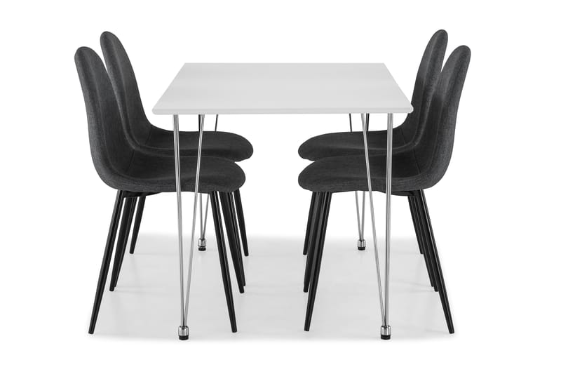 Kronblom Spisegruppe 120 cm med 4 Nibe Stoler - Hvit/Krom/Grå - Møbler - Bord - Spisegrupper
