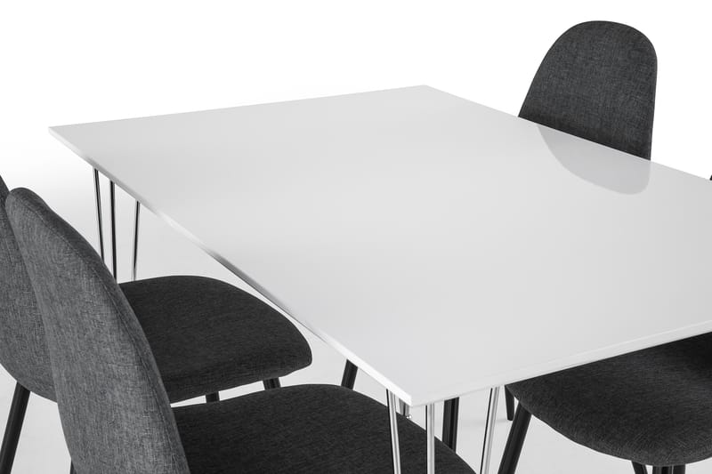 Kronblom Spisegruppe 120 cm med 4 Nibe Stoler - Hvit/Krom/Grå - Møbler - Bord - Spisegrupper
