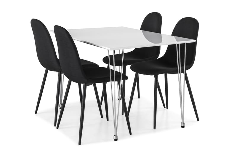 Kronblom Spisegruppe 120 cm med 4 Nibe Stoler - Hvit/Krom/Svart - Møbler - Bord - Spisegrupper