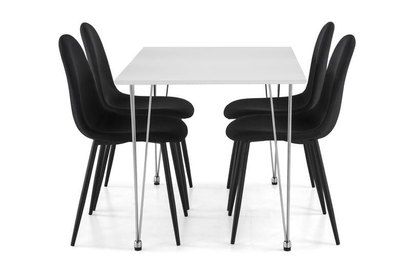 Kronblom Spisegruppe 120 cm med 4 Nibe Stoler - Hvit/Krom/Svart - Møbler - Bord - Spisegrupper