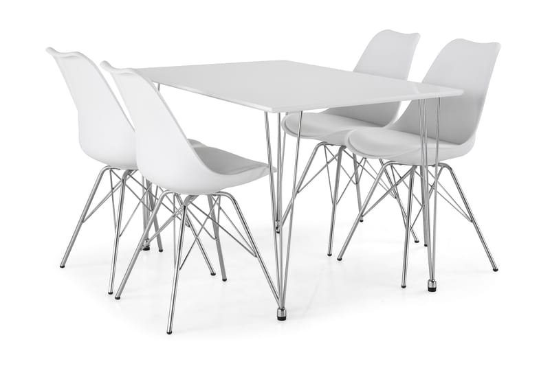 Kronblom Spisegruppe 120 cm med 4 Shell Stol - Hvit/Krom/Hvit PU - Møbler - Bord - Spisegrupper