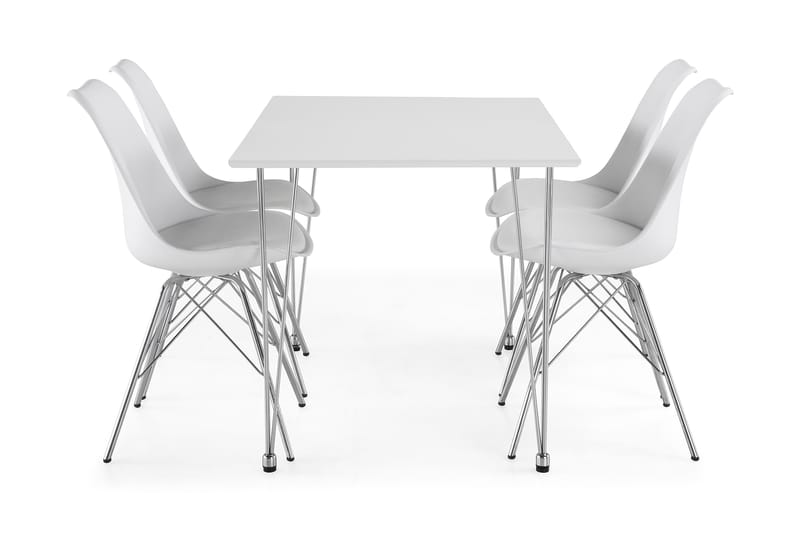 Kronblom Spisegruppe 120 cm med 4 Shell Stol - Hvit/Krom/Hvit PU - Møbler - Bord - Spisegrupper