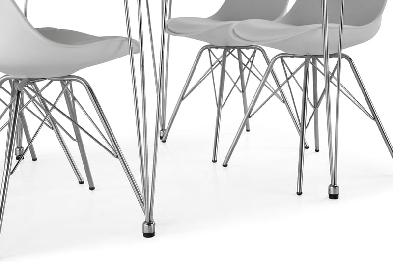 Kronblom Spisegruppe 120 cm med 4 Shell Stol - Hvit/Krom/Hvit PU - Møbler - Bord - Spisegrupper