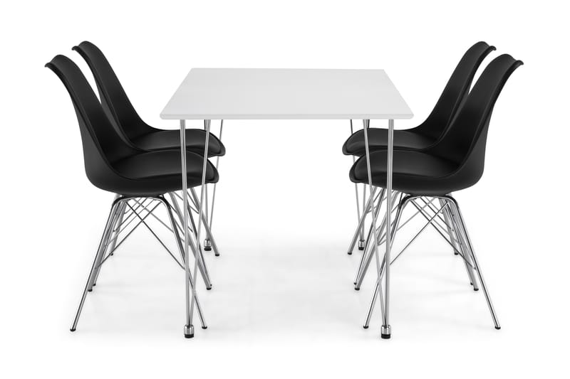 Kronblom Spisegruppe 120 cm med 4 Shell Stol - Hvit/Krom/Svart PU - Møbler - Bord - Spisegrupper