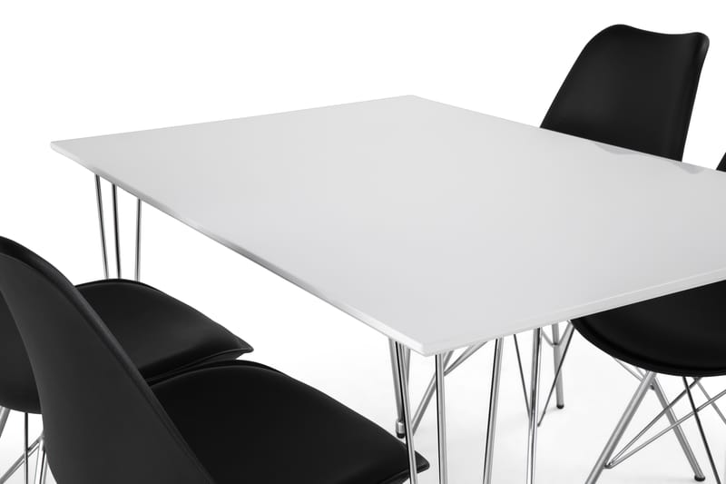 Kronblom Spisegruppe 120 cm med 4 Shell Stol - Hvit/Krom/Svart PU - Møbler - Bord - Spisegrupper