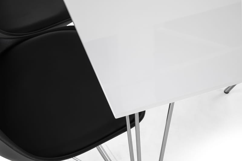 Kronblom Spisegruppe 120 cm med 4 Shell Stol - Hvit/Krom/Svart PU - Møbler - Bord - Spisegrupper