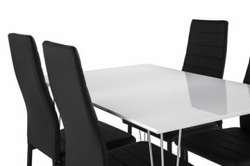 Kronblom Spisegruppe 120 cm med 4 Ted Stol - Hvit/Krom/Svart - Møbler - Bord - Spisegrupper