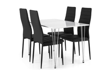 Kronblom Spisegruppe 120 cm med 4 Ted Stol - Hvit/Krom/Svart - Møbler - Bord - Spisegrupper