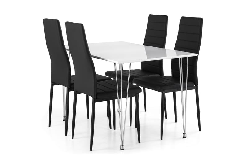 Kronblom Spisegruppe 120 cm med 4 Ted Stol - Hvit/Krom/Svart - Møbler - Bord - Spisegrupper