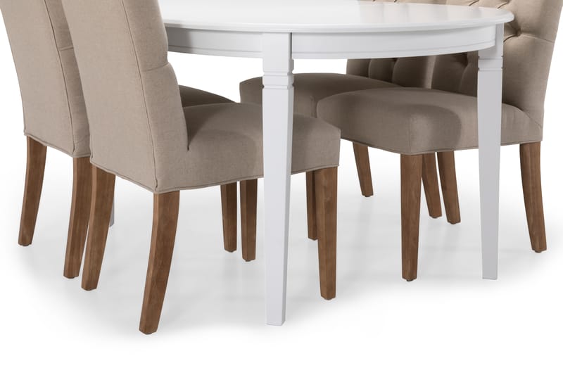 Läckö Forlengningsbart Spisebord 150 cm Ovalt - Hvit/Beige - Spisegrupper