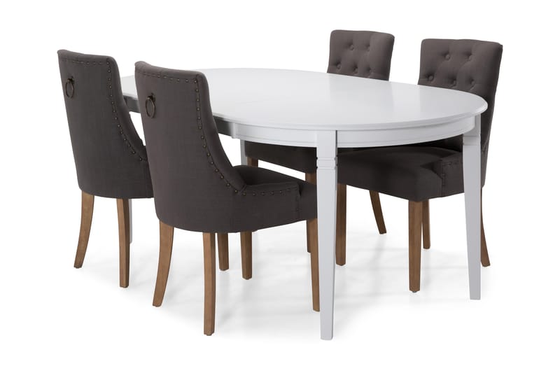 Läckö Forlengningsbart Spisebord 150 cm Ovalt - Hvit/Beige/Grå - Møbler - Bord - Spisegrupper