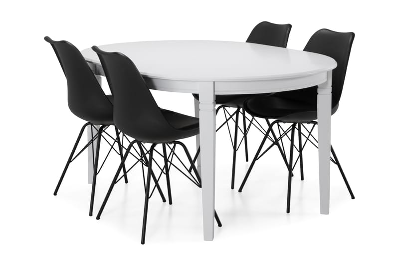 Läckö Forlengningsbart Spisebord 150 cm Ovalt - Hvit/Svart - Spisegrupper