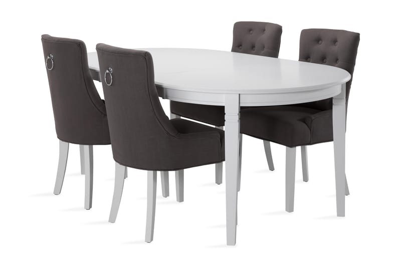 Läckö Forlengningsbart Spisebord 150 cm Ovalt - Hvit/Svart/Grå - Spisegrupper