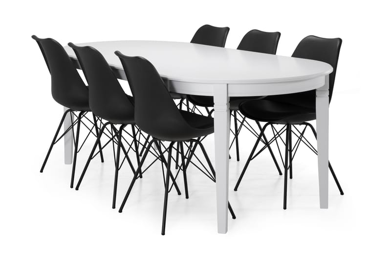 Läckö Spisebord 200 cm Ovalt - Hvit/Svart - Møbler - Bord - Spisegrupper