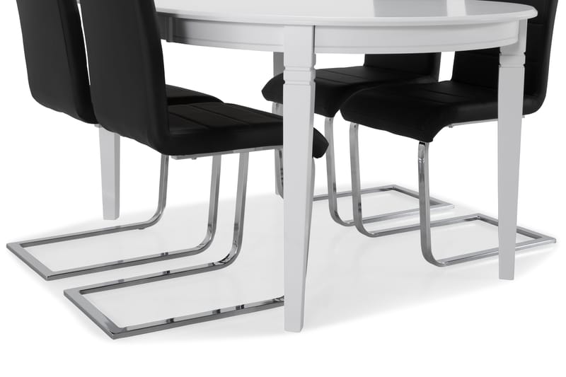 Läckö Spisebord med 4 Cibus stoler - Hvit/Svart/Krom - Spisegrupper