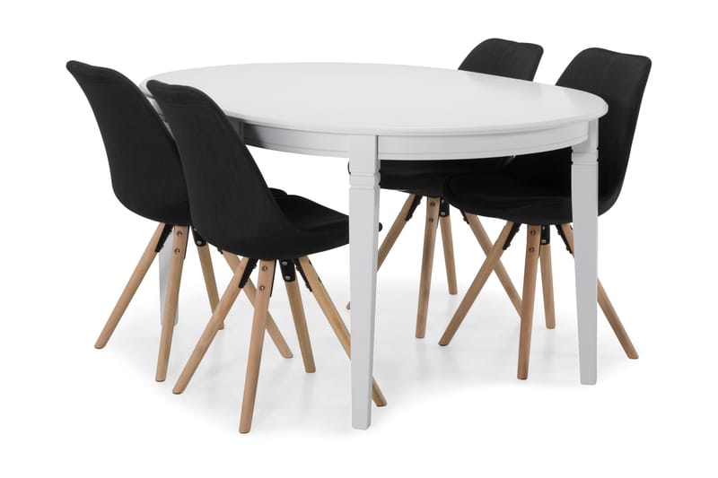 Läckö Spisebord med 4 Forum stoler - Hvit/Mørkegrå - Spisegrupper