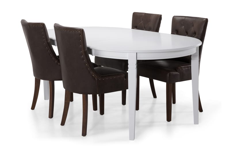 Läckö Spisebord med 4 Tuva stoler - Hvit/Brun - Spisegrupper