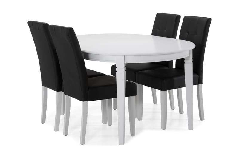 Läckö Spisebord med 4 Viktor stoler - Hvit/Svart PU - Spisegrupper