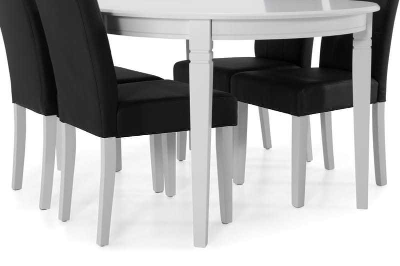 Läckö Spisebord med 4 Viktor stoler - Hvit/Svart PU - Spisegrupper