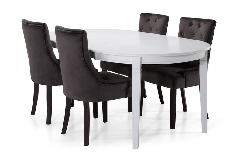 Läckö Spisebord med 4 Viktoria Lenestoler - Mørkegrå/Fløyel - Spisegrupper