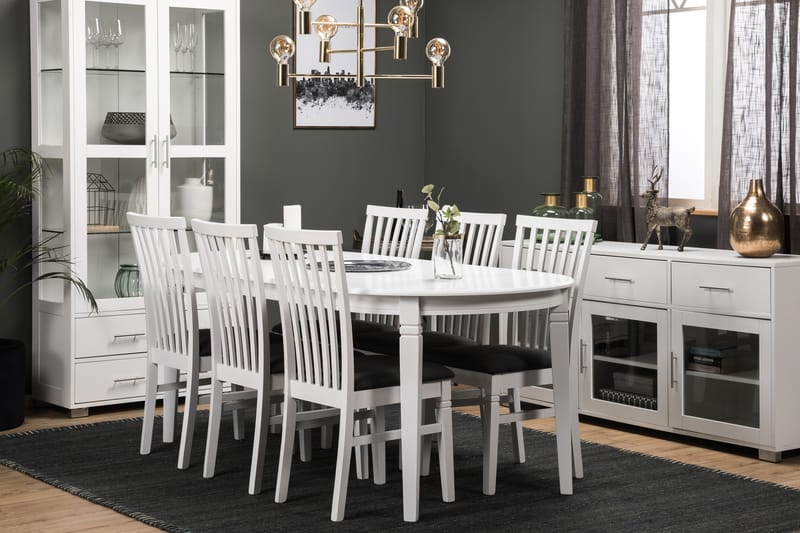 Läckö Spisebord med 6 Läckö stoler - Hvit/Grå - Spisegrupper