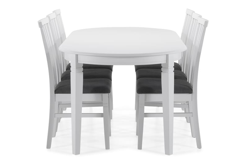 Läckö Spisebord med 6 Läckö stoler - Hvit/Grå - Spisegrupper
