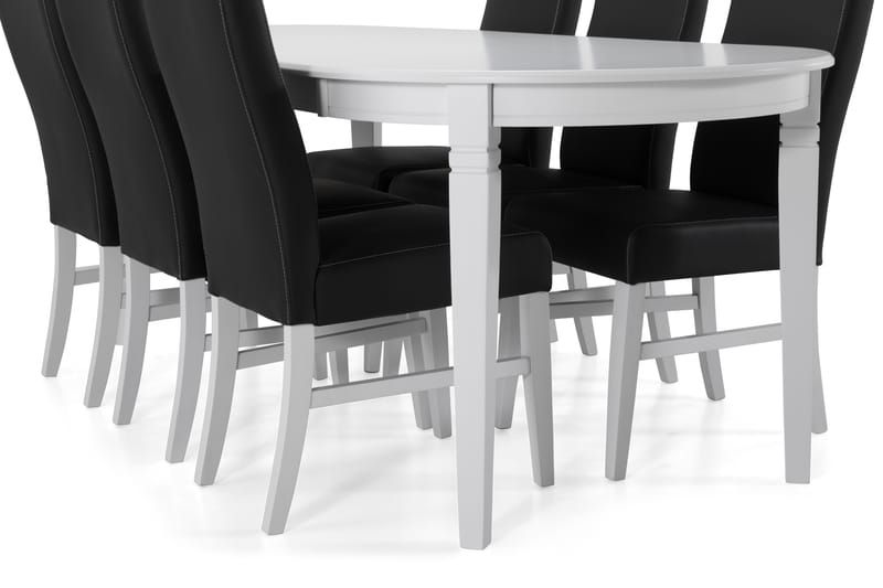 Läckö Spisebord med 6 Mazzi stoler - Hvit/Svart - Spisegrupper