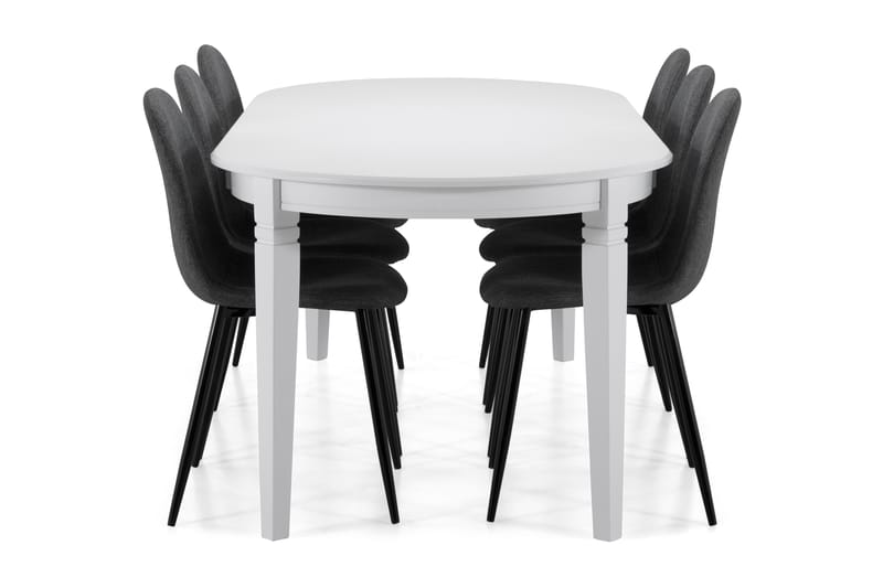 Läckö Spisebord med 6 Nibe stoler - Hvit/Grå/Svart - Spisegrupper