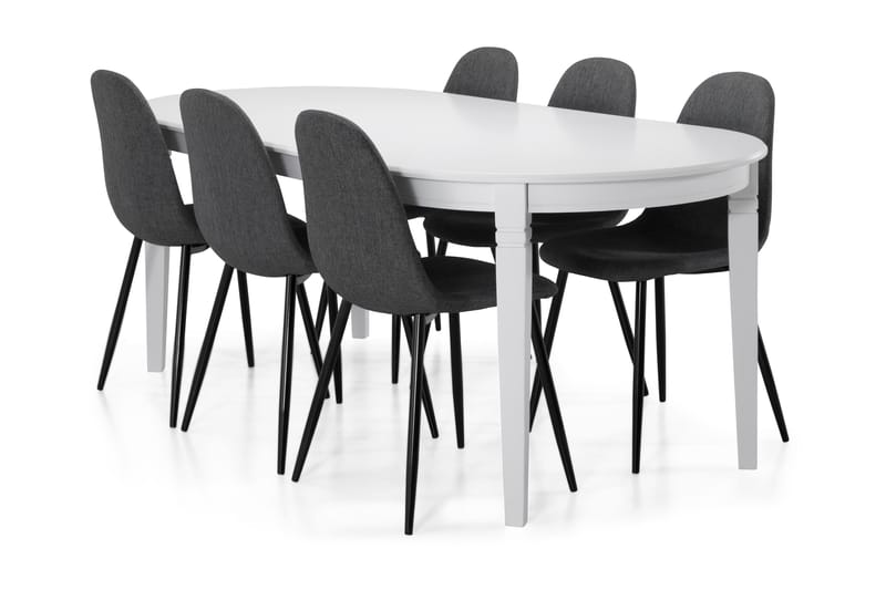 Läckö Spisebord med 6 Nibe stoler - Hvit/Grå/Svart - Spisegrupper