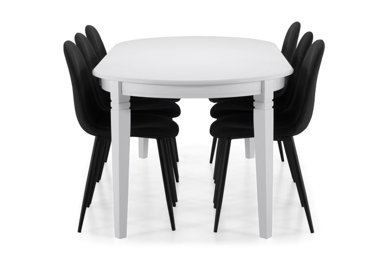Läckö Spisebord med 6 Nibe stoler - Hvit/Svart - Spisegrupper