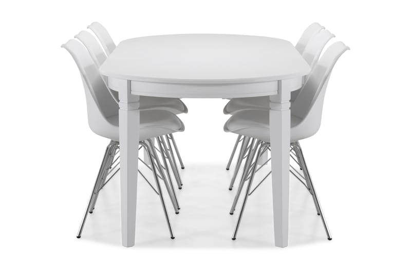 Läckö Spisebord med 6 Shell stoler - Hvit/Krom - Spisegrupper
