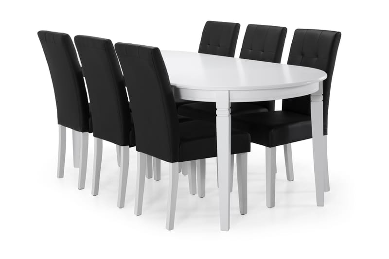 Läckö Spisebord med 6 st Viktor Stoler - Hvit/Svart PU - Spisegrupper